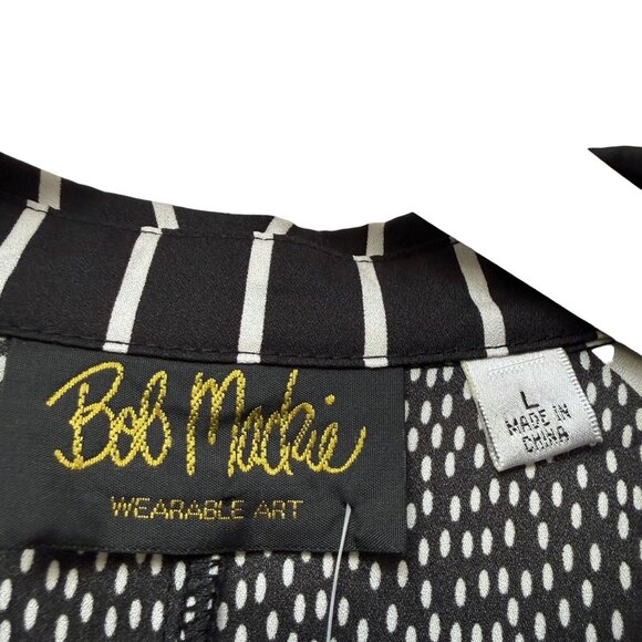 Bob Mackie Luxe Blouse Size Large Black White Womens Top Button Up NWT - Picture 6 of 11